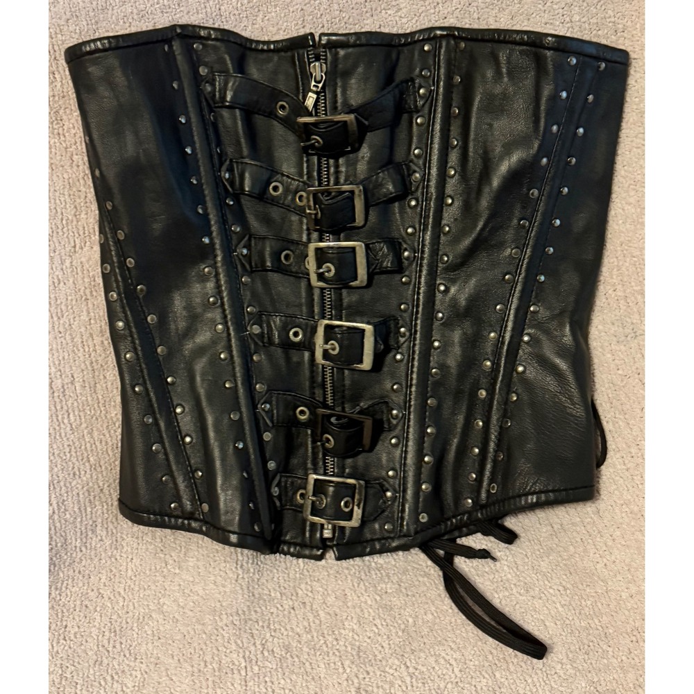 Vance corset Black Sheep Leather Studded Multi Buckle Steel Bone Corset Large